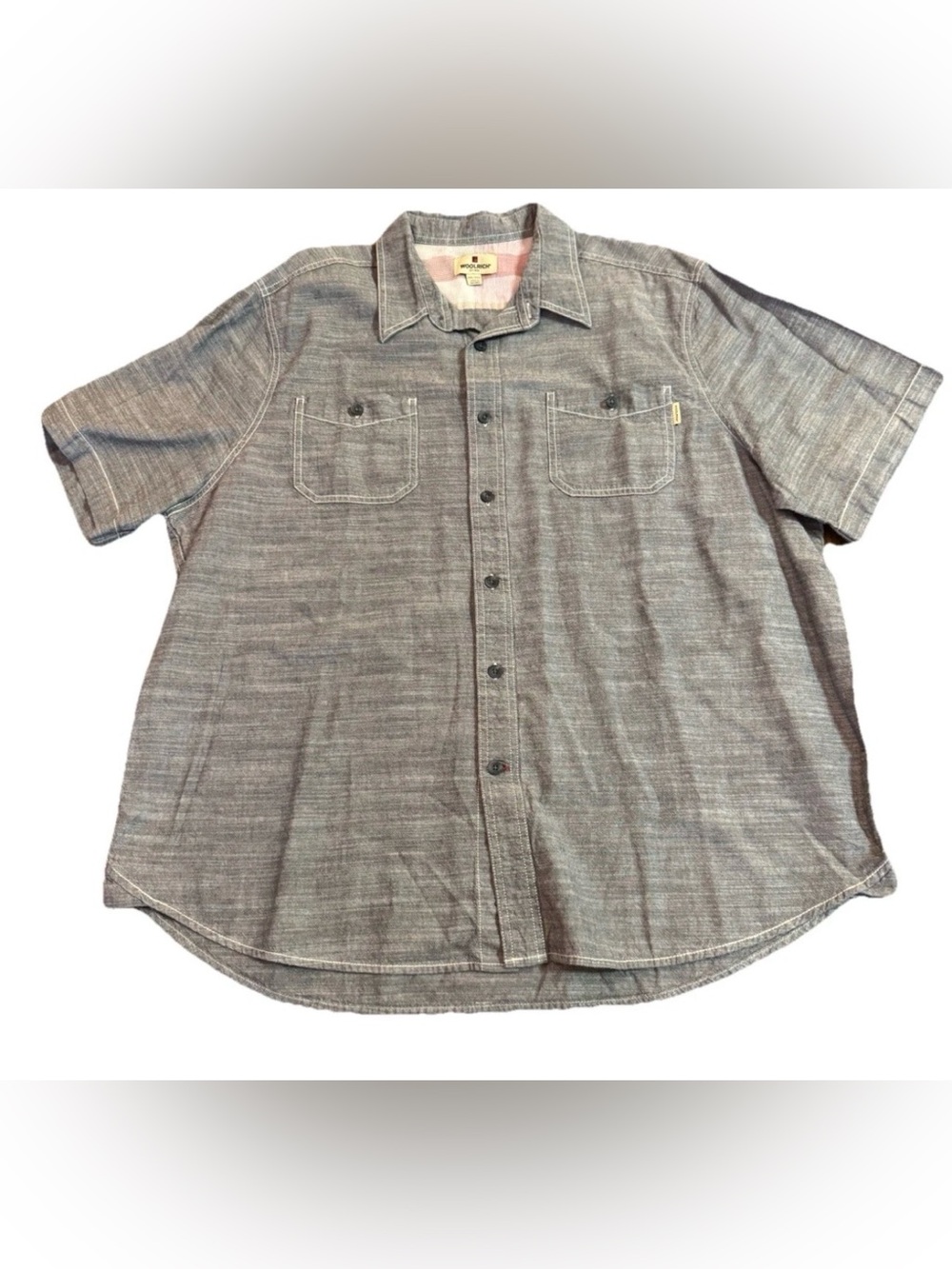 Woolrich Men’s XXL Gray Chambray Short Sleeve Button Front Shirt Utility Work